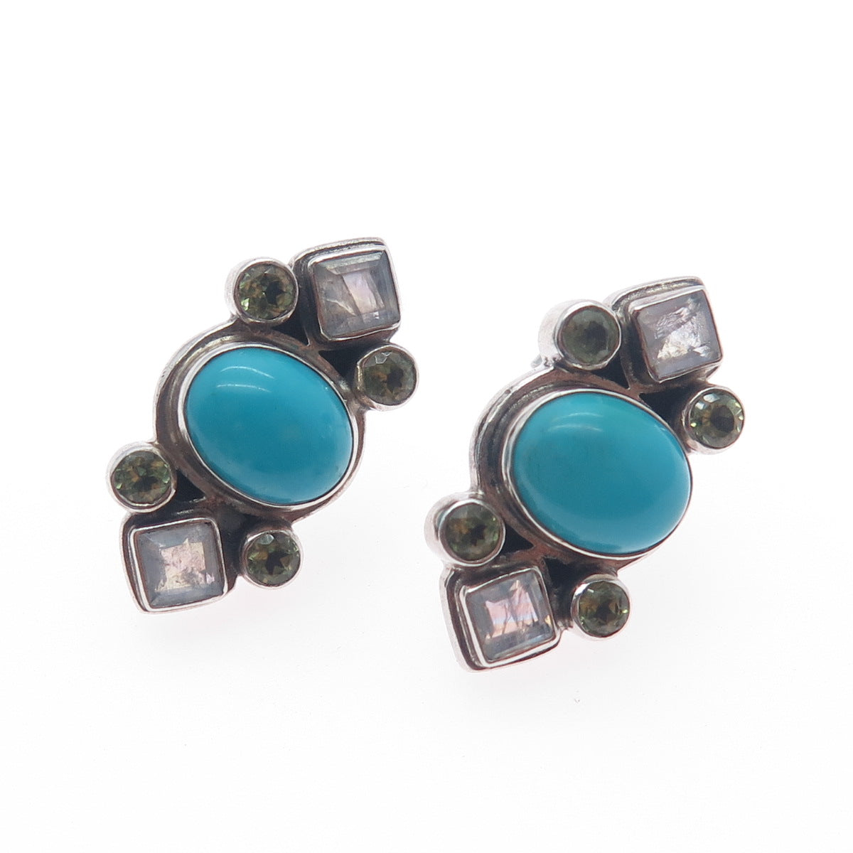 NICKY BUTLER Sterling Silver Vintage Real Turquoise Moonstone Peridot Earrings