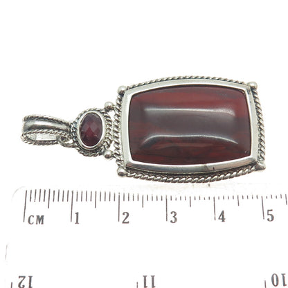 WHITNEY KELLY 925 Sterling Silver Vintage Real Red Jasper & Tourmaline Pendant