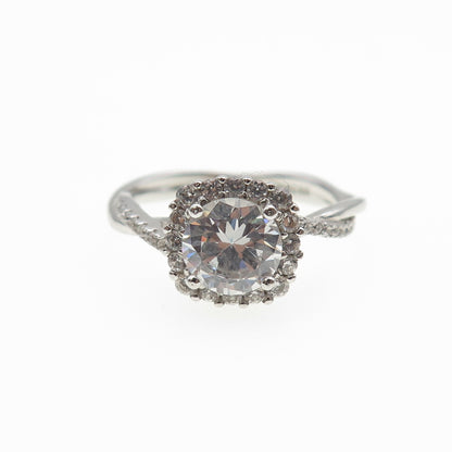 925 Sterling Silver Round-Cut C Z Engagement Ring Size 7