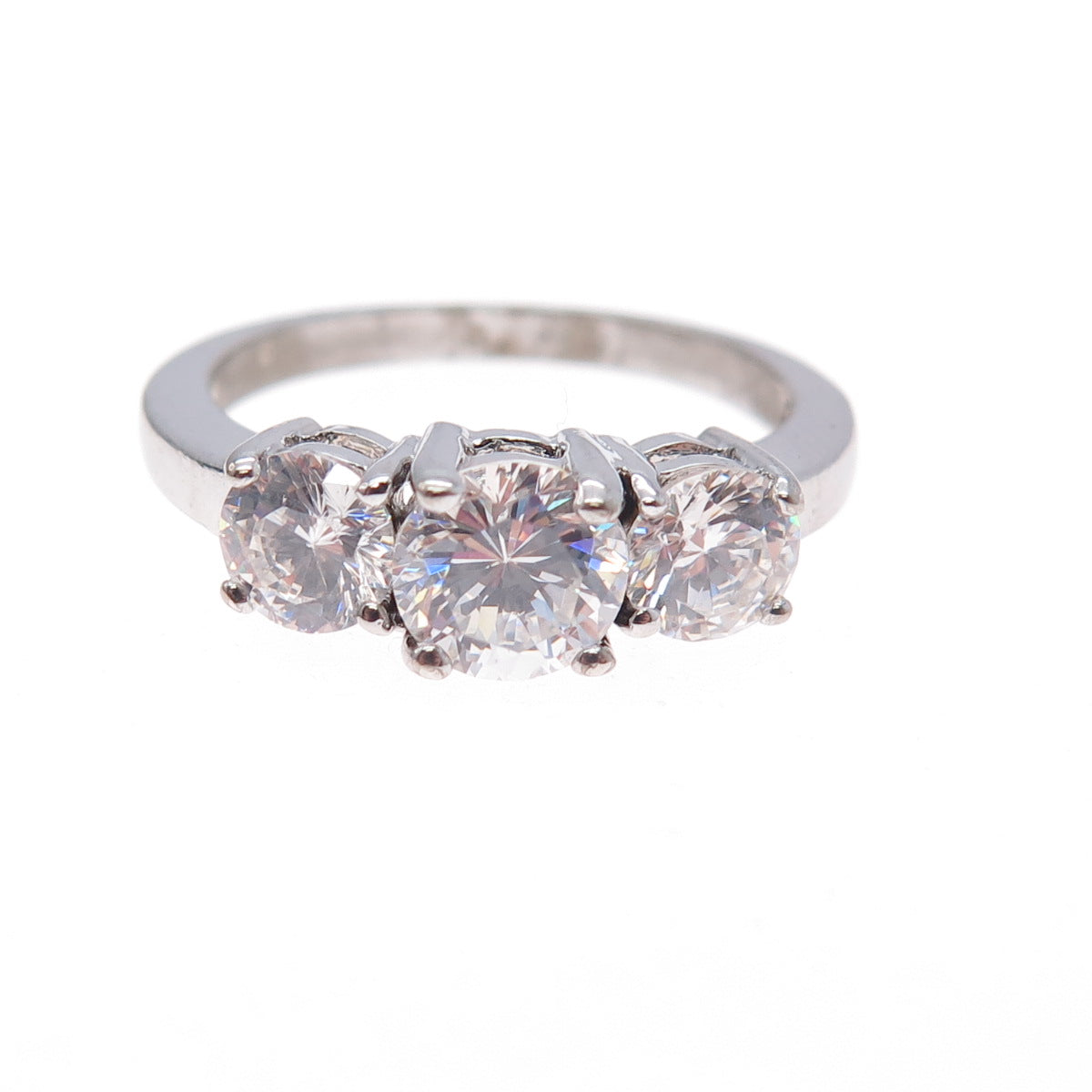 925 Sterling Silver Round-Cut C Z Engagement Ring Size 7.25