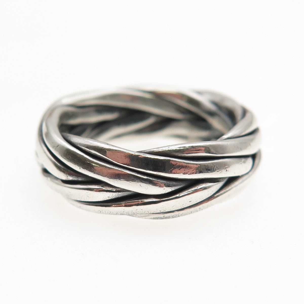 925 Sterling Silver Vintage CII Mexico Braided Oxidized Band Ring Size 7.25