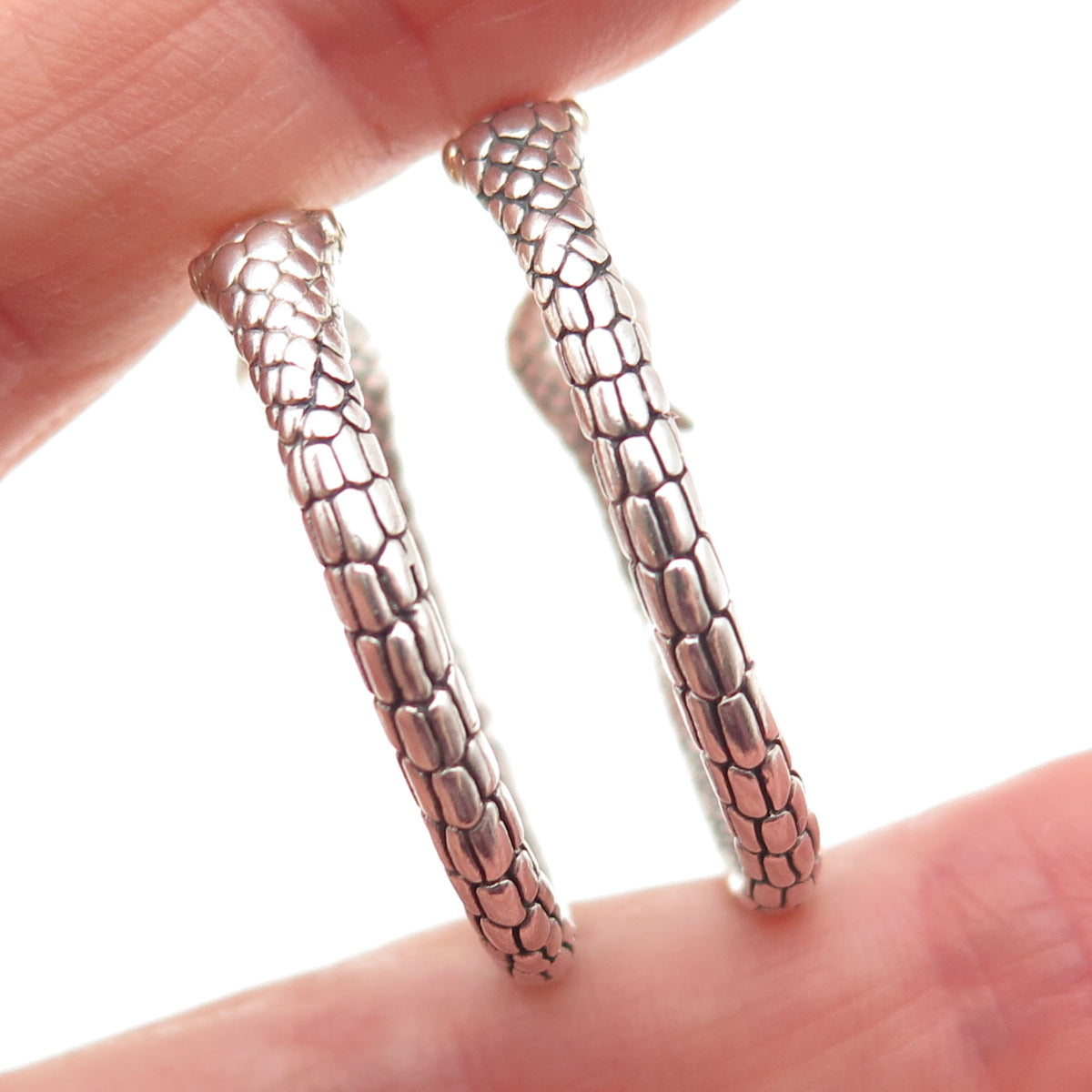 925 Sterling Silver 18K Gold Vintage Real Ruby Snake Hoop Earrings