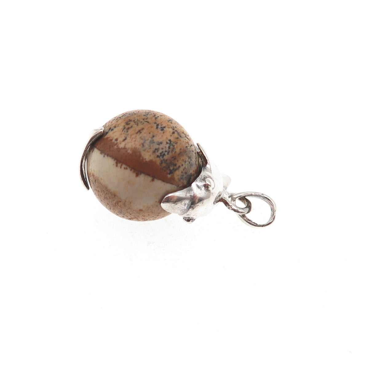 925 Sterling Silver Vintage Real Jasper Dolphin Mini Charm Pendant