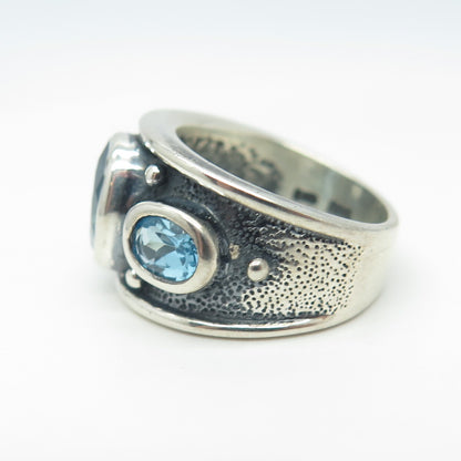 CLYDE DUNEIER CID 925 Sterling Silver Vintage Real Blue Topaz Ring Size 5.25