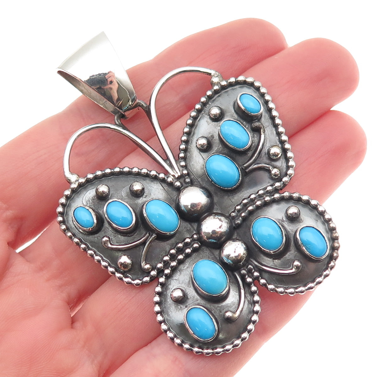 Darrin Livingston Navajo Old Pawn Sterling Vintage Turquoise Butterfly Pendant