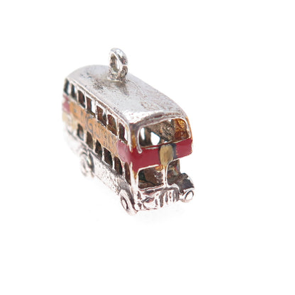 925 Sterling Silver Antique Art Deco Enamel London Bus Mini 3D Charm Pendant