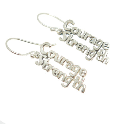 925 Sterling Silver "Courage Strength" Dangling Earrings