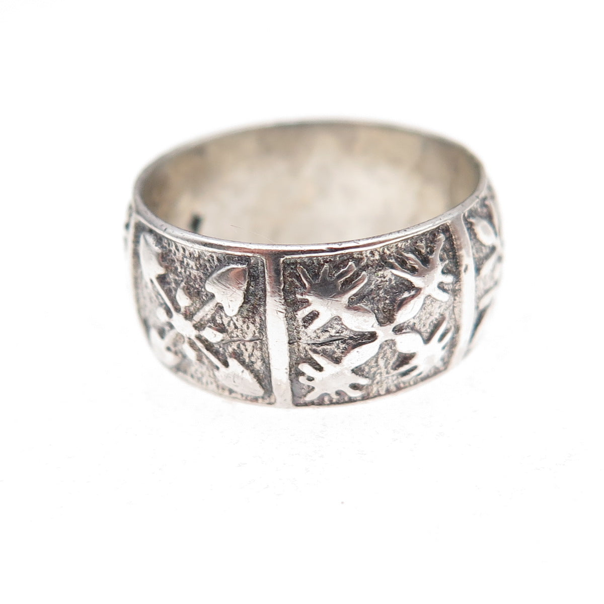 925 Sterling Silver Vintage Snowflake Oxidized Band Ring Size 4.25