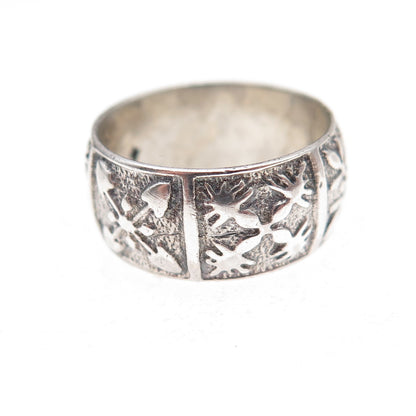 925 Sterling Silver Vintage Snowflake Oxidized Band Ring Size 4.25