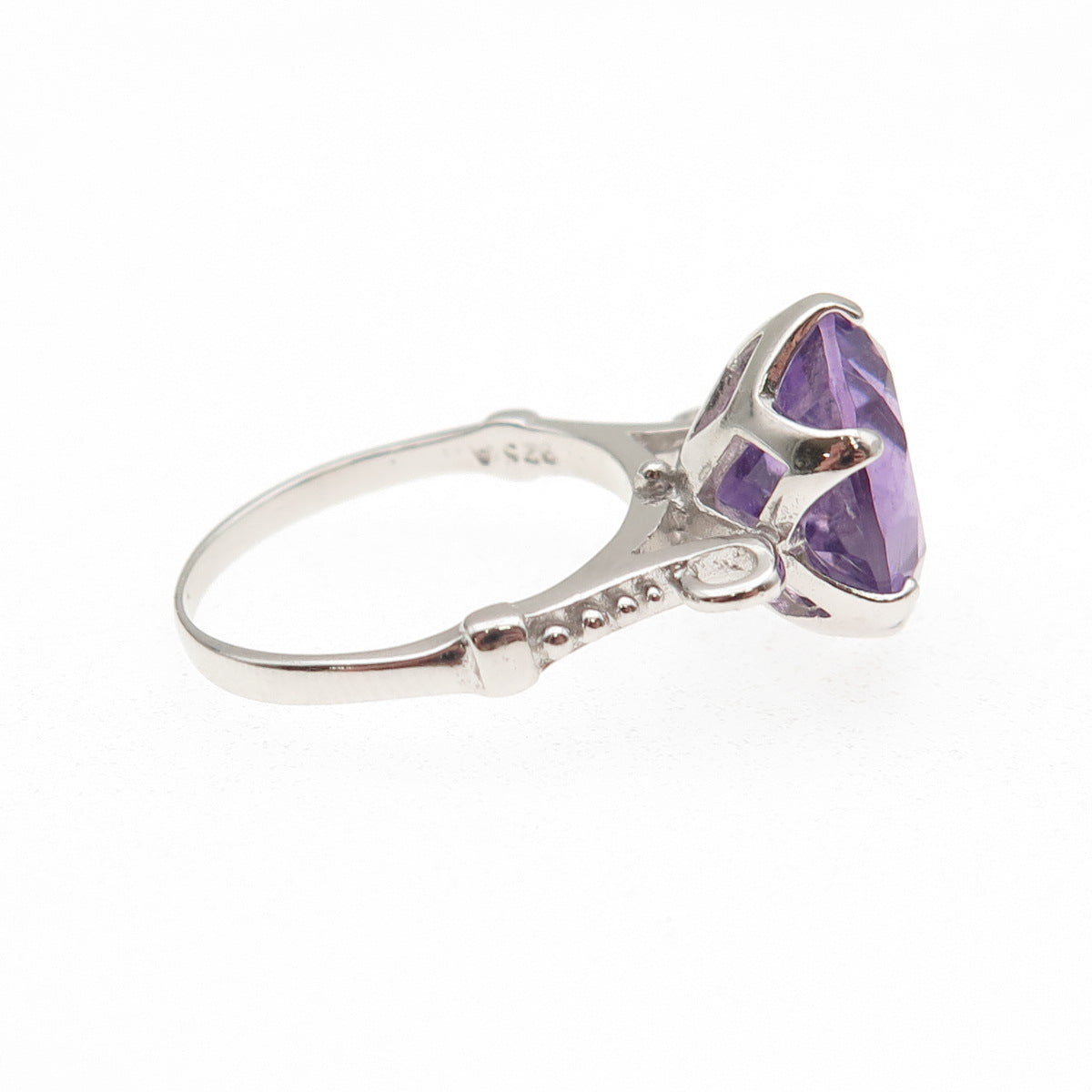 925 Sterling Silver Real Round-Cut Amethyst Ring Size 6.25