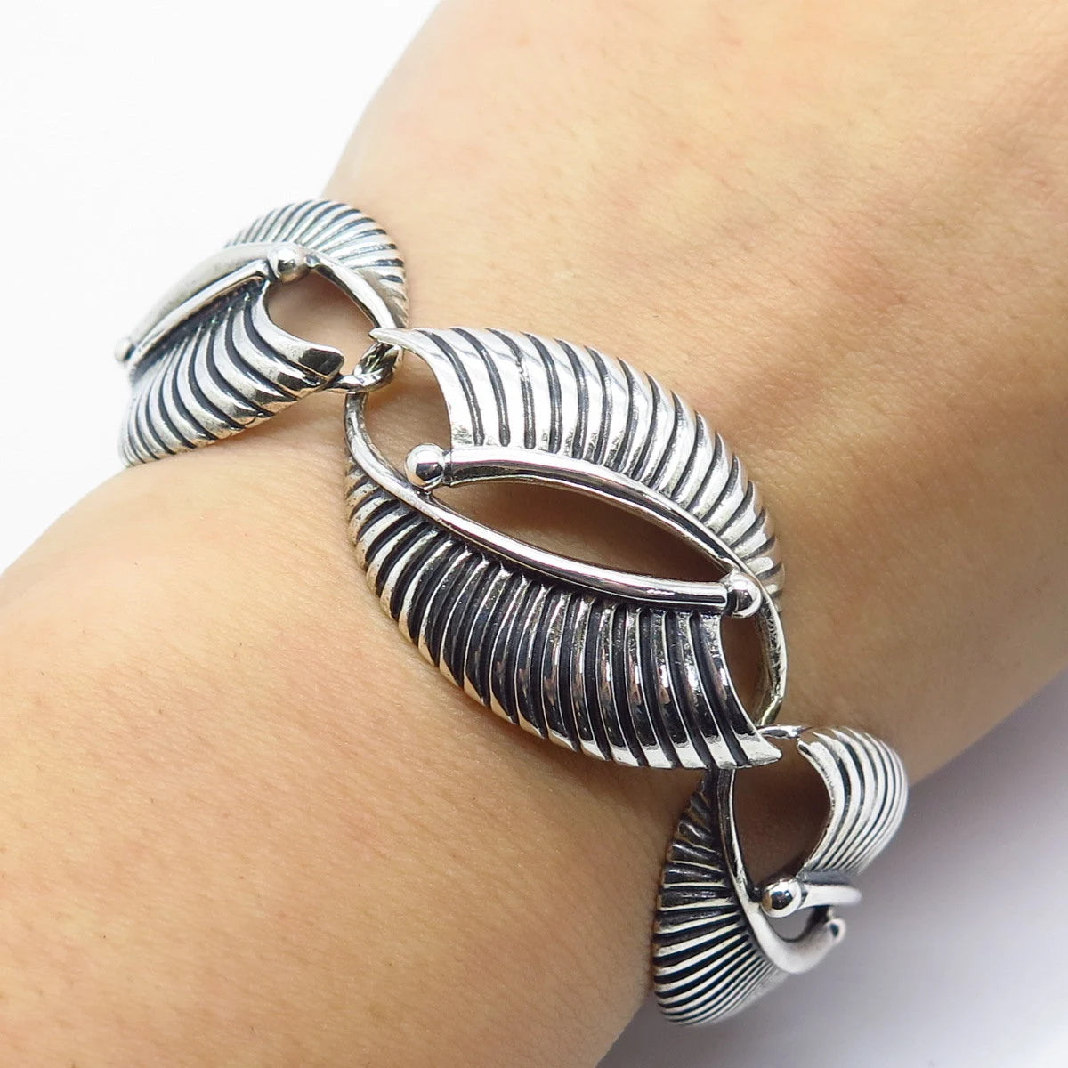 925 Sterling Silver Vintage Danecraft Ribbed Link Bracelet 7.5"