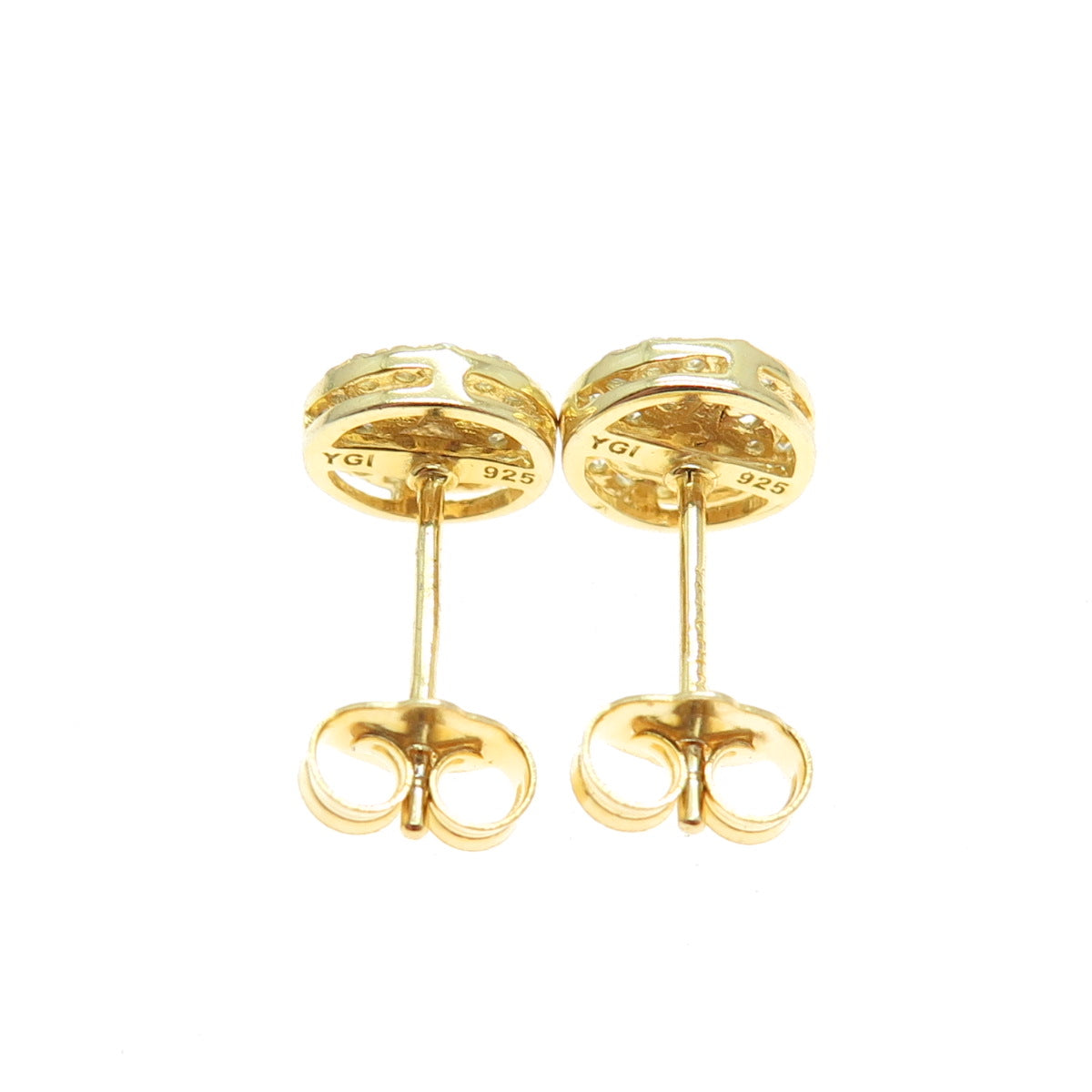 925 Sterling Silver Gold Plated Round-Cut C Z Saint Mary Stud Earrings