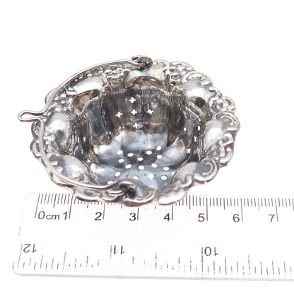 Silver-Tone Antique Art Deco Oxidized Repousse Tea Strainer Basket