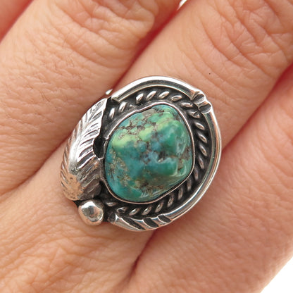 Old Pawn 925 Sterling Silver Vintage Royston Turquoise Feather Ring Size 7.5