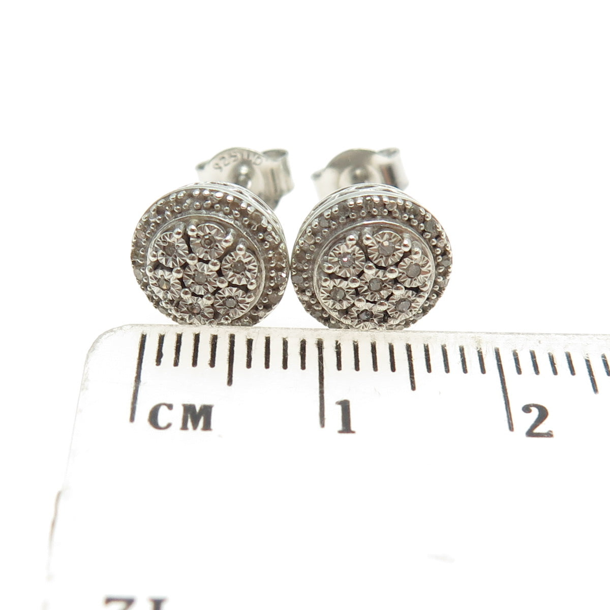 925 Sterling Silver Real Round-Cut Diamond Stud Earrings