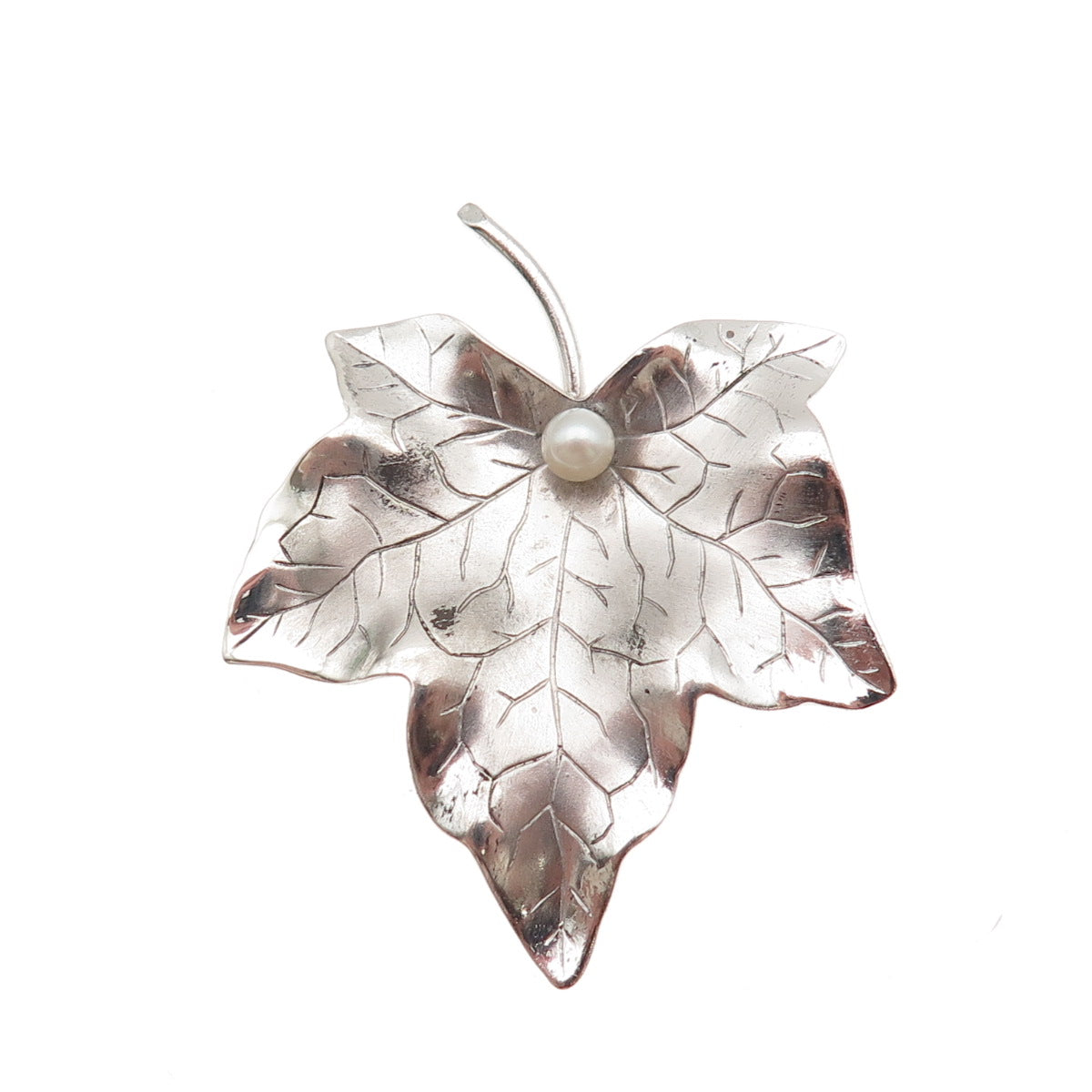 Harry S Bick 925 Sterling Silver Vintage Real Pearl Maple Leaf Pin Brooch