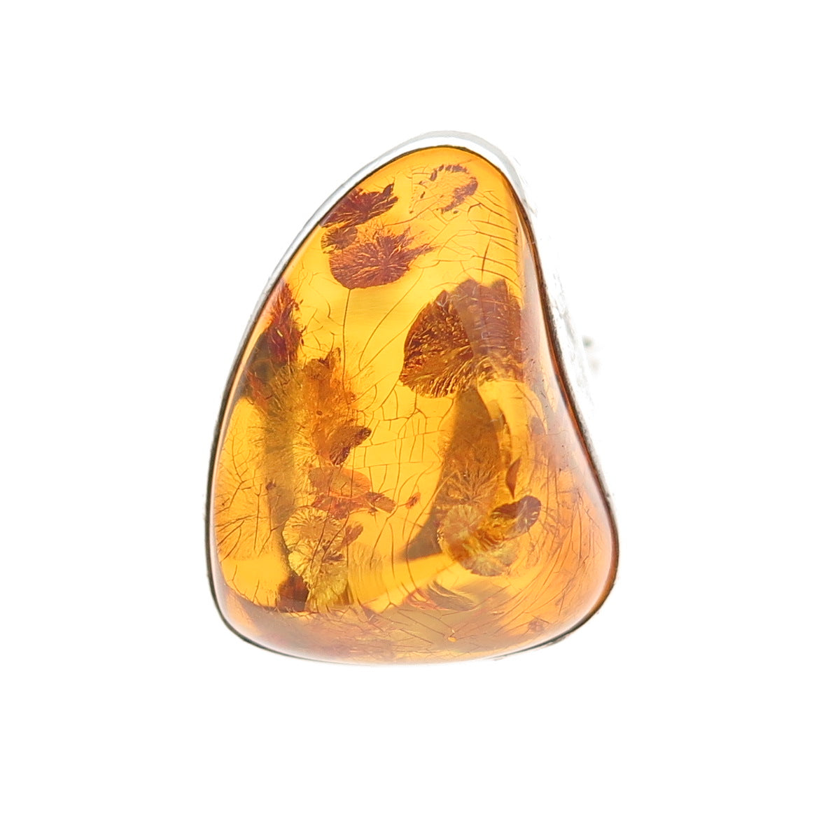 925 Sterling Silver Vintage JB Poland Real Amber Modernist Oxidized Ring Size 8