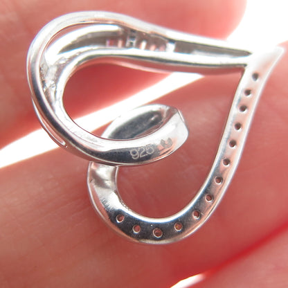 925 Sterling Silver Round-Cut C Z Heart Minimalist Charm Slide Pendant