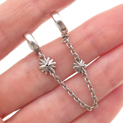 Pandora 925 Sterling Silver Daisy Flower Safety Chain Charm