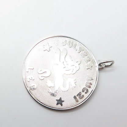 ELCO 925 Sterling Silver Vintage Leo Zodiac Sign Round Medal Pendant