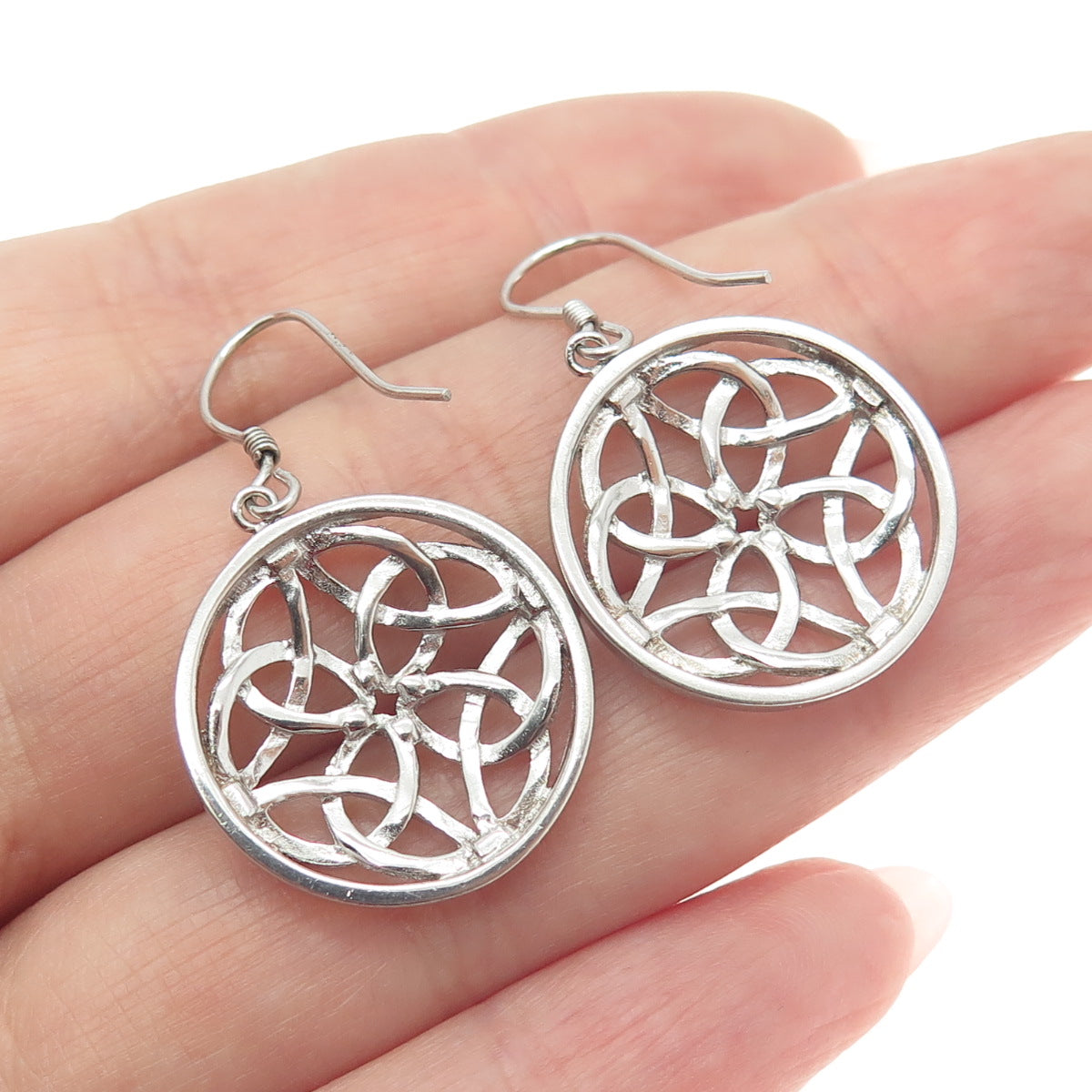 925 Sterling Silver Vintage Celtic Dangle Hook Earrings