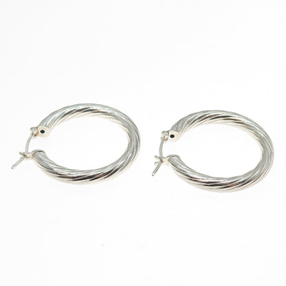 925 Sterling Silver Vintage Italy Modernist Twisted Hoop Earrings
