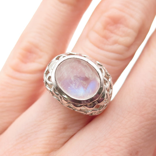 925 Sterling Silver Vintage Real Moonstone Ornate Ring Size 6