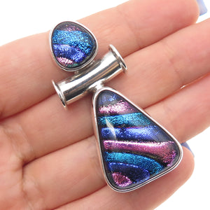 925 Sterling Silver Vintage Dichroic Glass Modernist Slide Pendant