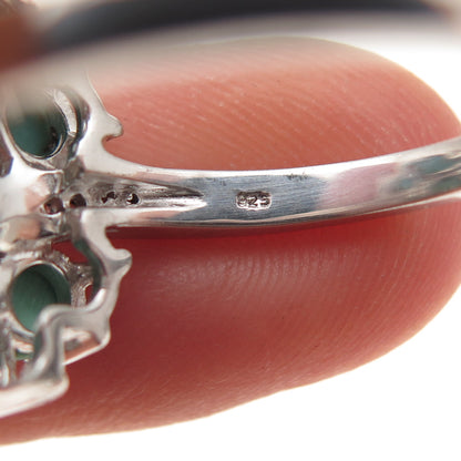 925 Sterling Silver Real Turquoise & White Topaz Floral Ring Size 8