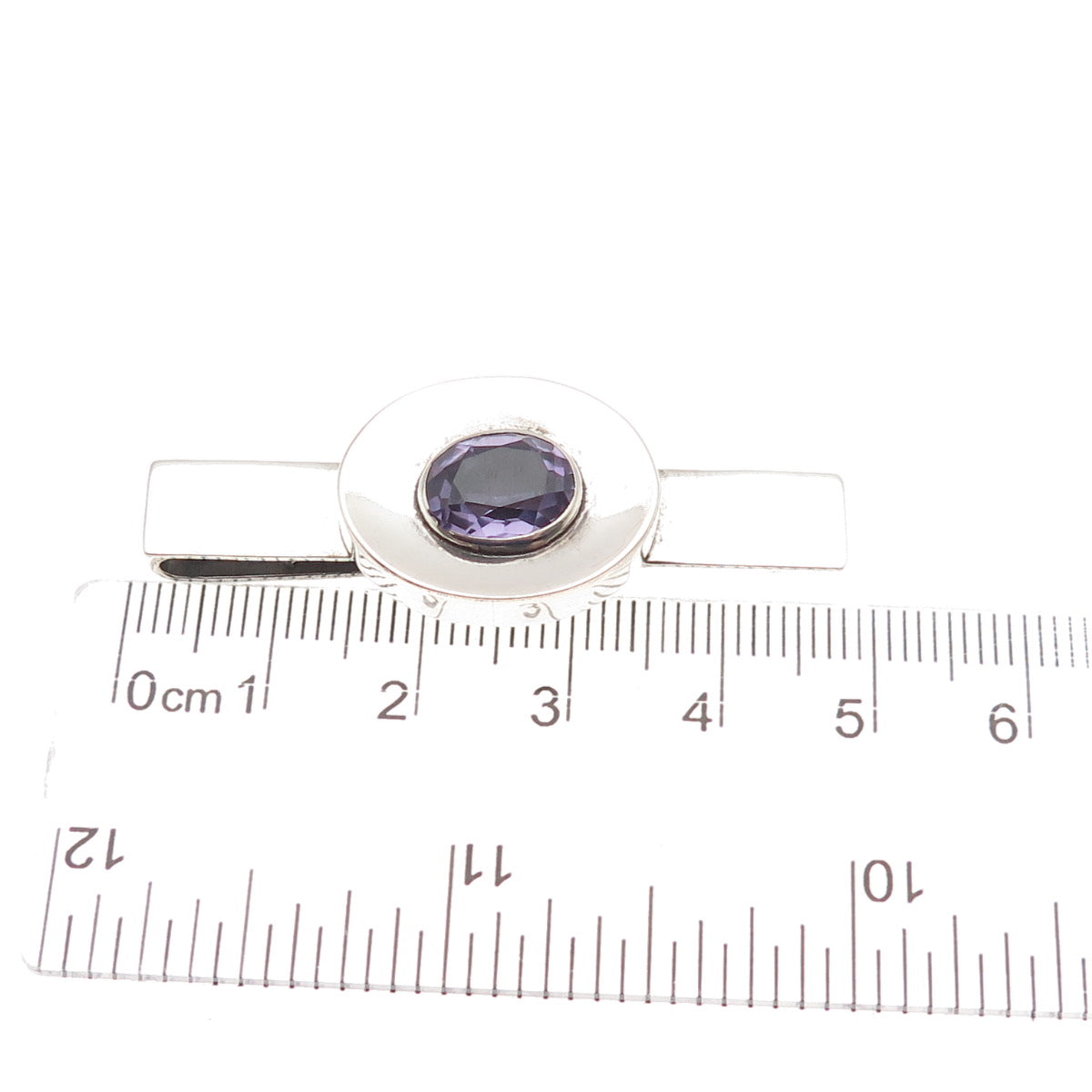 925 Sterling Vintage Mexico Lab-Created Peacock Sapphire Modernist Tie Clip