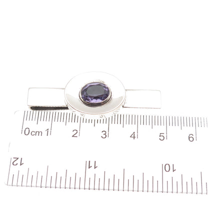 925 Sterling Vintage Mexico Lab-Created Peacock Sapphire Modernist Tie Clip
