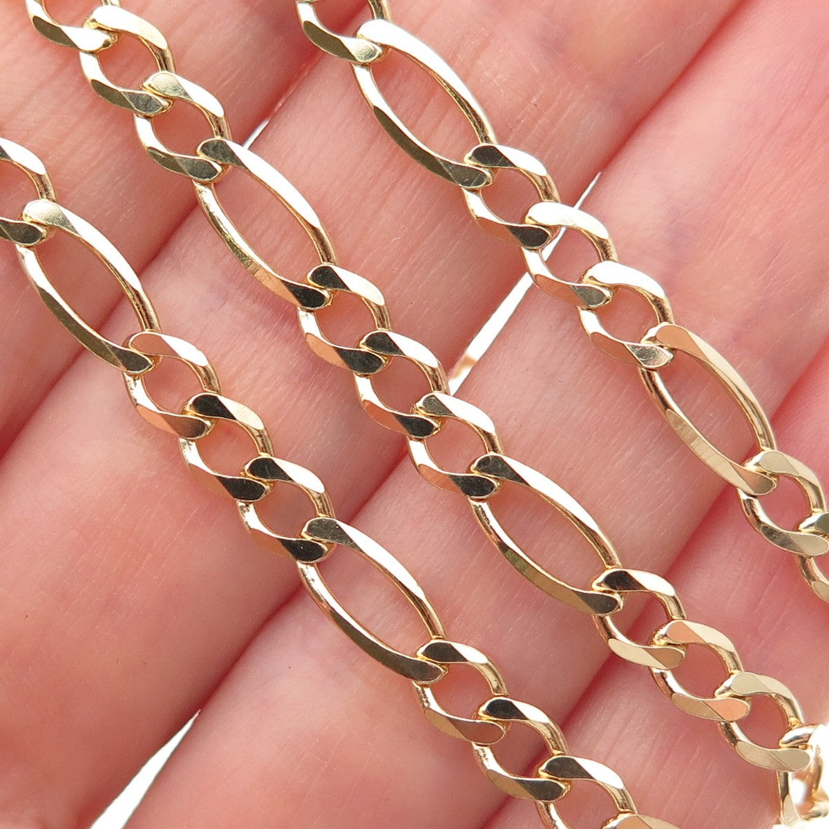 Han 925 Sterling Silver Gold Plated Italy Figaro Chain Necklace 18"