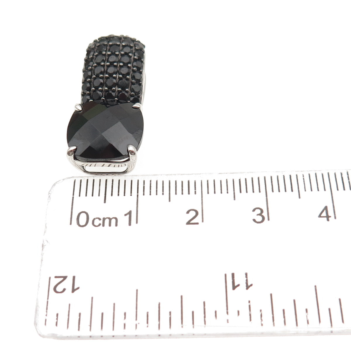 925 Sterling Silver Real Cushion & Round-Cut Black Spinel Slide Charm Pendant