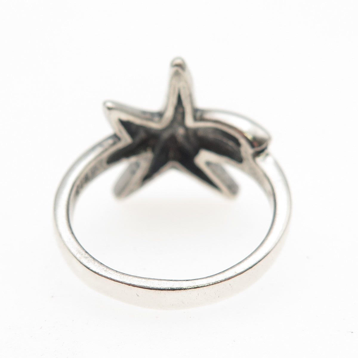 925 Sterling Silver Vintage Modernist Starfish Oxidized Ring Size 6.75