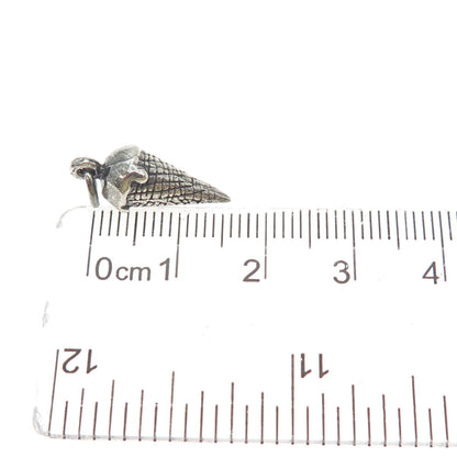 SUNWEST 925 Sterling Silver Vintage Ice Cream Cone Minimalist 3D Charm Pendant