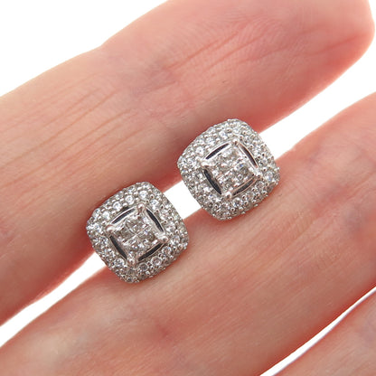 925 Sterling Silver Round-Cut C Z Cushion Stud Earrings