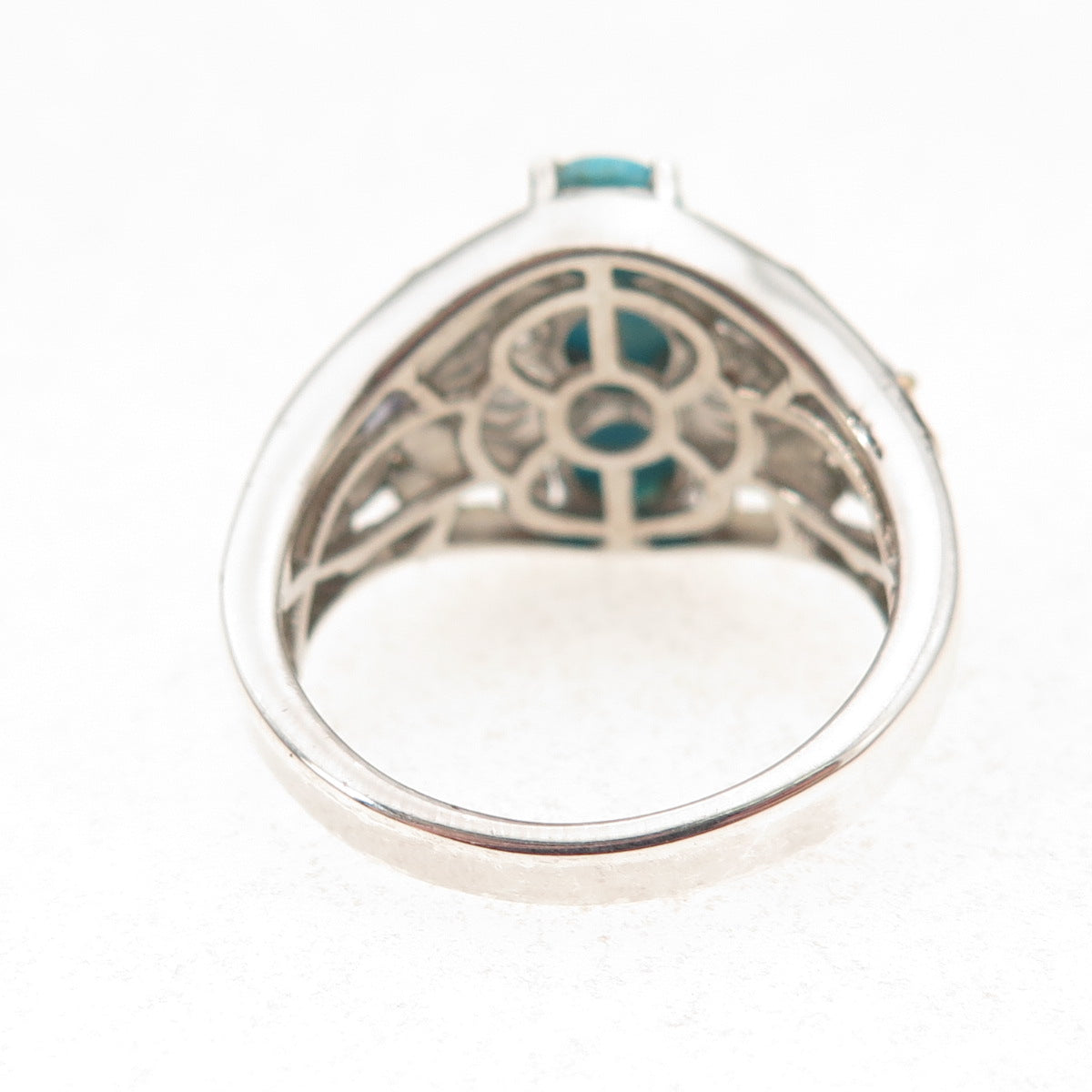 Chuck Clemency Sterling Silver 2-Tone Real Turquoise & Tanzanite Ring Size 8.25