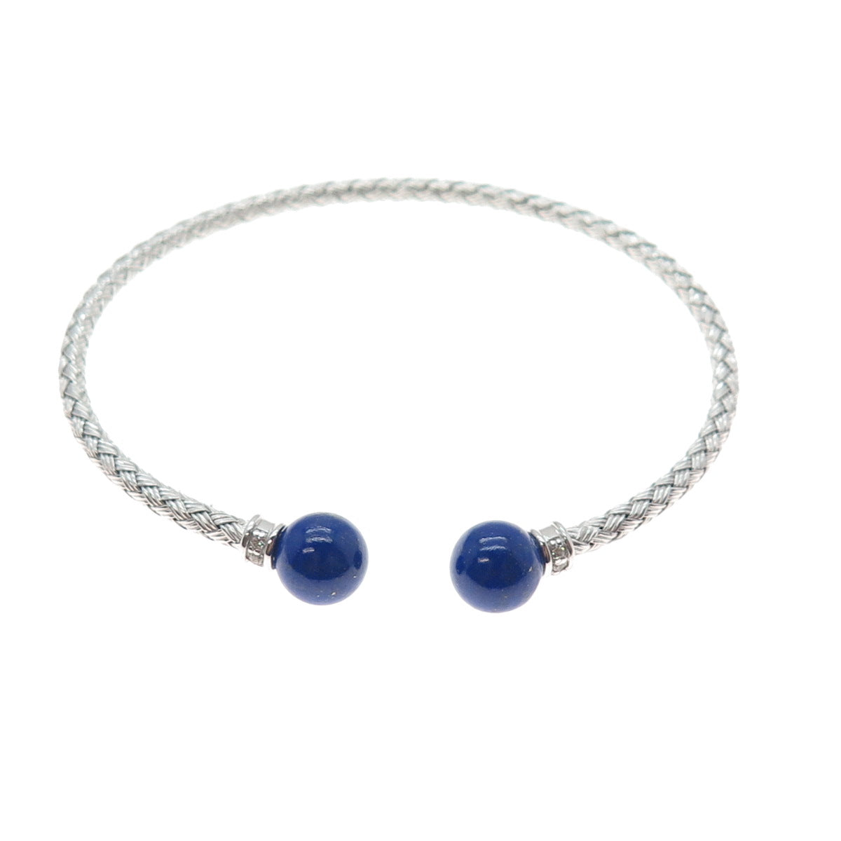 925 Sterling Silver Vintage Peru Real Lapis Braided Adjustable Bracelet 6.25"