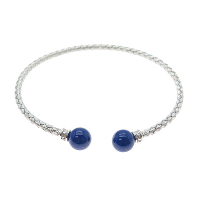 925 Sterling Silver Vintage Peru Real Lapis Braided Adjustable Bracelet 6.25"