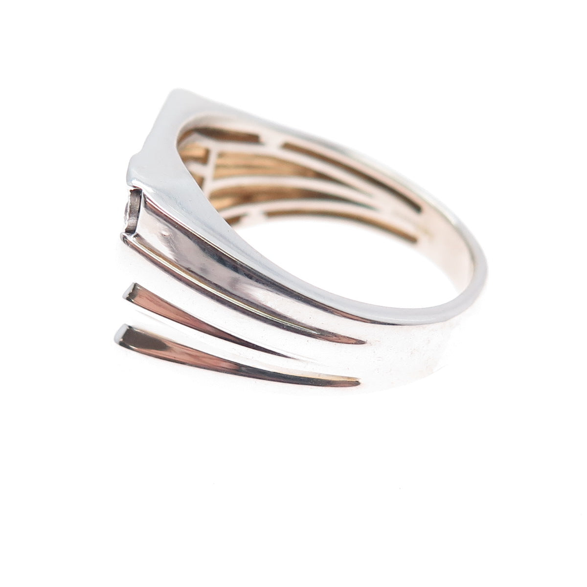 925 Sterling Silver Real Round-Cut Diamond Modernist Ring Size 10.5