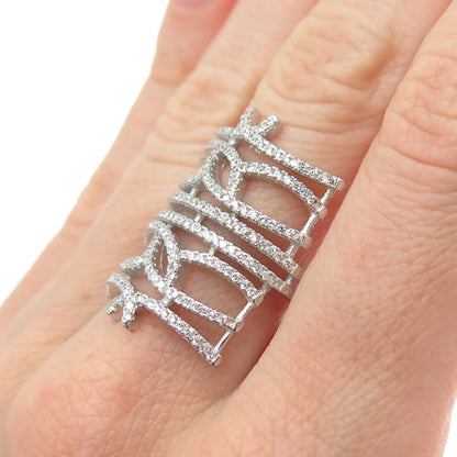 925 Sterling Silver Round-Cut C Z Fence Adjustable Ring Size 7.75
