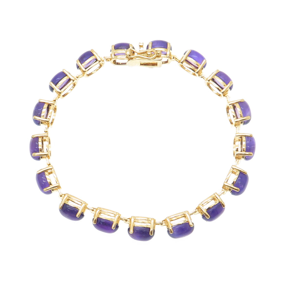 925 Sterling Silver Gold Plated Real Cabochon Amethyst Bracelet 8.25"
