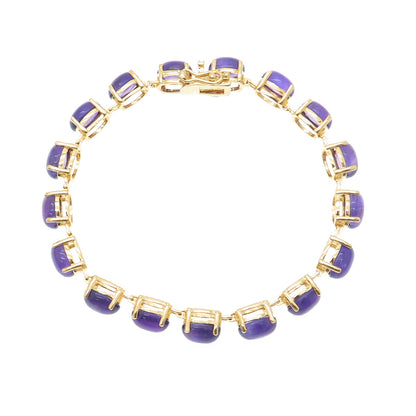 925 Sterling Silver Gold Plated Real Cabochon Amethyst Bracelet 8.25"