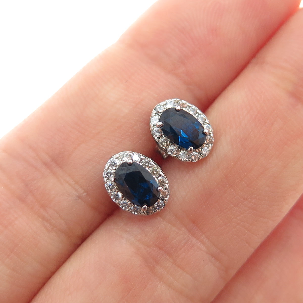 925 Sterling Silver Oval-Cut Blue & Round-Cut White C Z Stud Earrings
