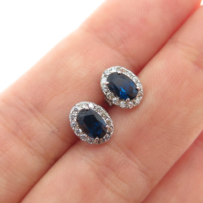 925 Sterling Silver Oval-Cut Blue & Round-Cut White C Z Stud Earrings