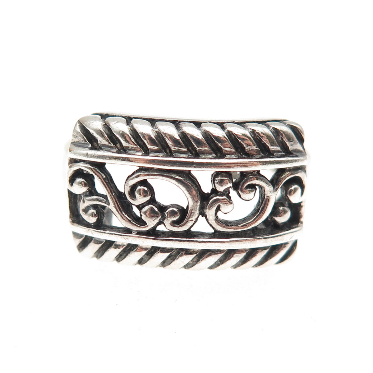 SX Sally C 925 Sterling Silver Vintage Swirl Oxidized Ring Size 7