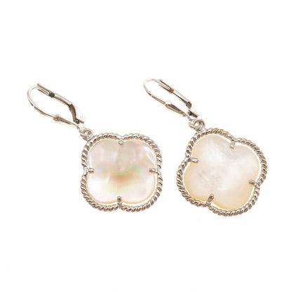 925 Sterling Silver Vintage Real MOP Floral Dangle Earrings