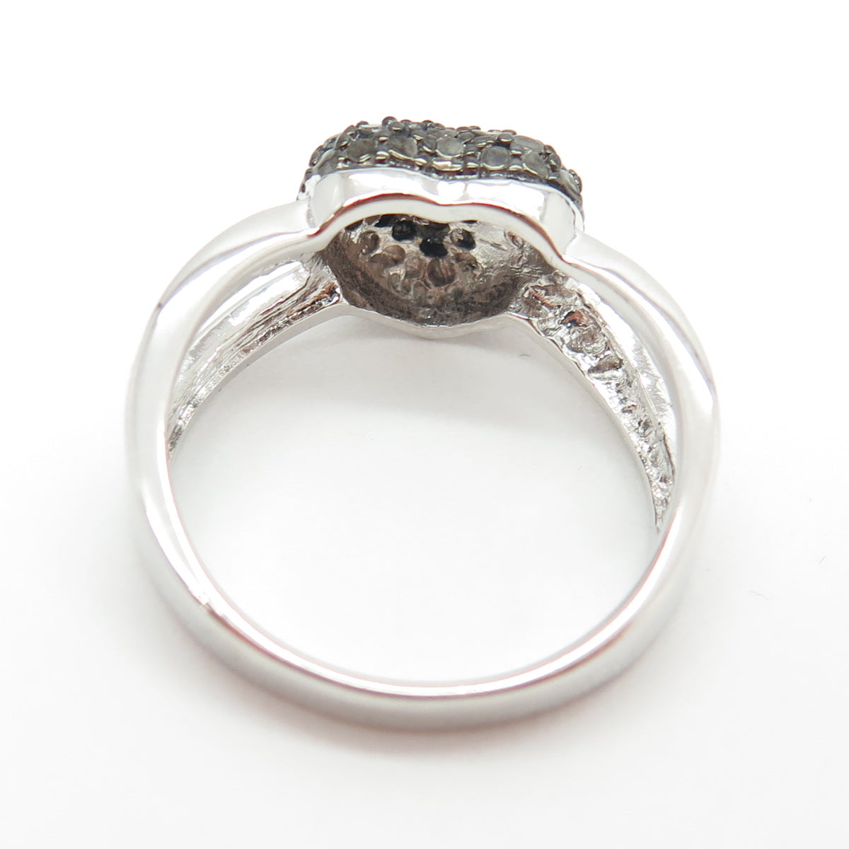 925 Sterling Silver Real Round-Cut Black Diamond Heart Ring Size 7.75