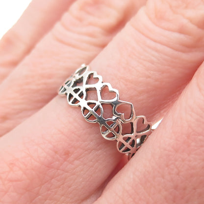 925 Sterling Silver Vintage Heart & Cross Oxidized Band Ring Size 8