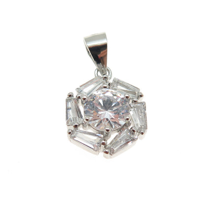 925 Sterling Silver Tapered Baguette & Round-Cut C Z Minimalist Pendant